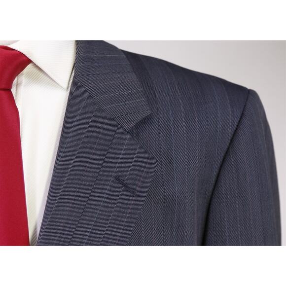 Hickey Freeman Vintage Blue Herringbone Striped 2-Btn Wool Suit 48S - Picture 4 of 9